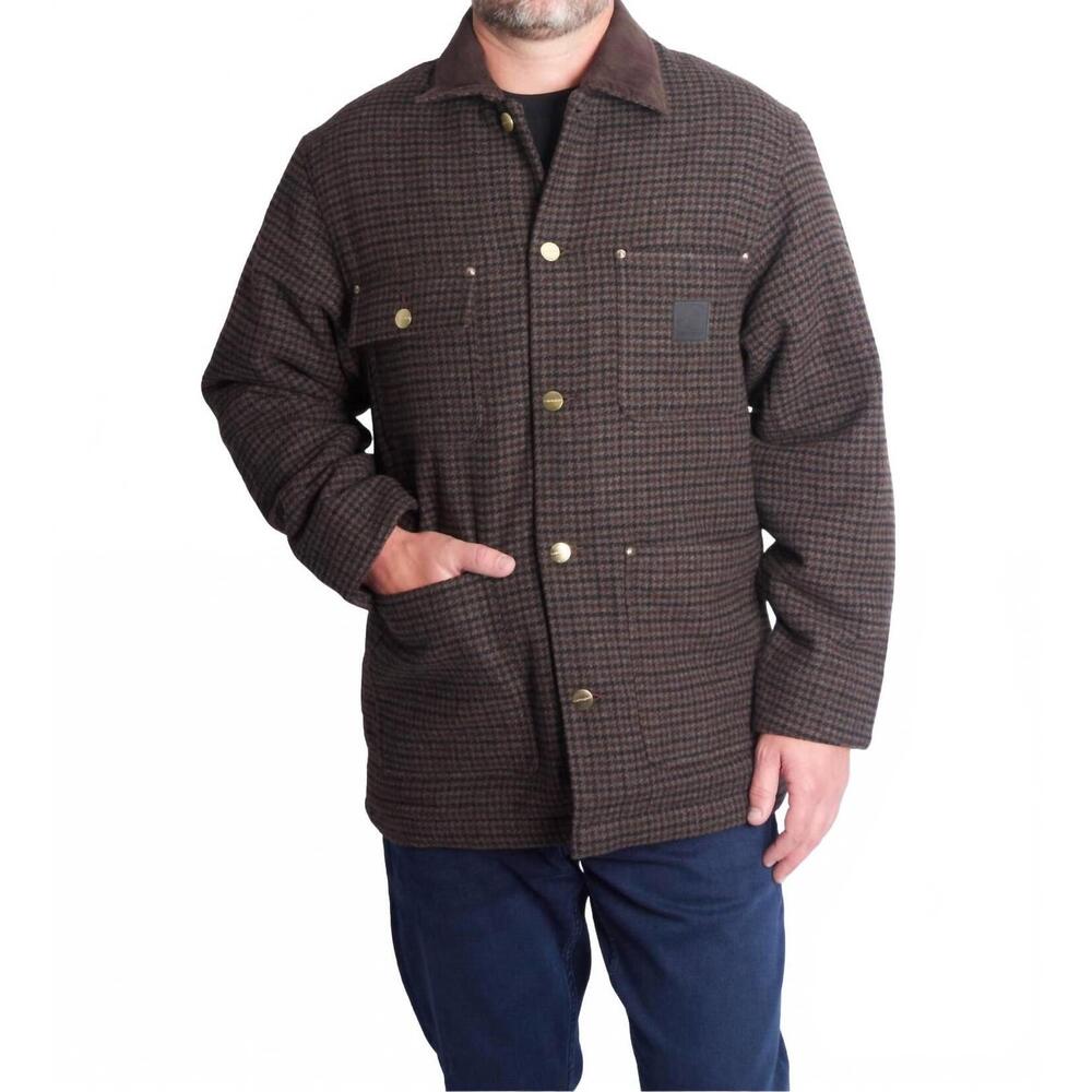 NEW CARHARTT WIP lowis chore coat in brown houndstooth